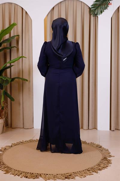 7495 KOD BAĞCIKLI ŞİFON ELBİSE LACİVERT