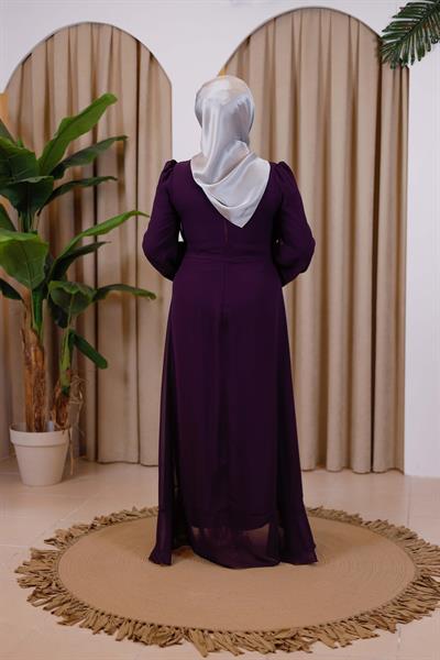 7495 KOD BAĞCIKLI ŞİFON ELBİSE MOR