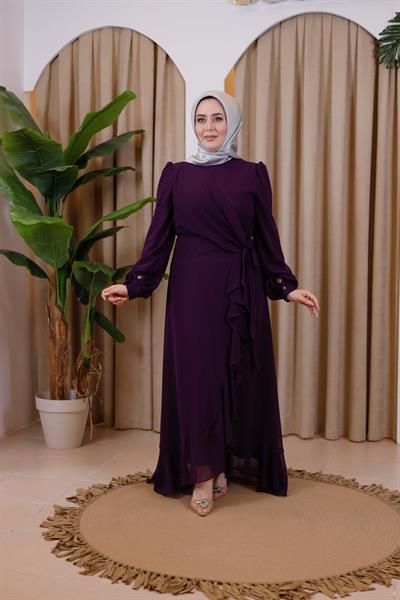 7495 KOD BAĞCIKLI ŞİFON ELBİSE MOR