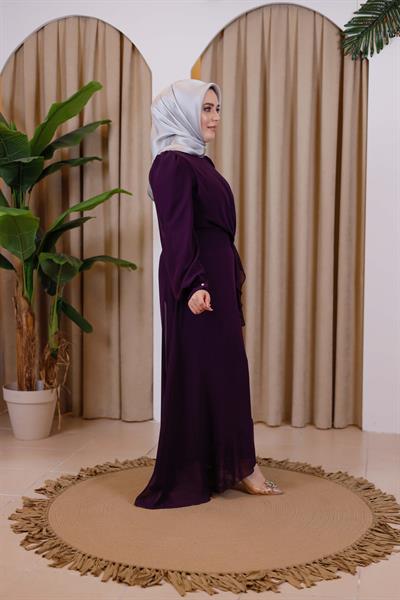 7495 KOD BAĞCIKLI ŞİFON ELBİSE MOR