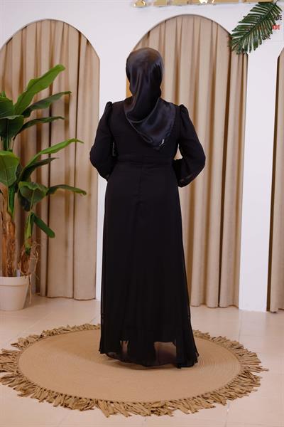 7495 KOD BAĞCIKLI ŞİFON ELBİSE SİYAH