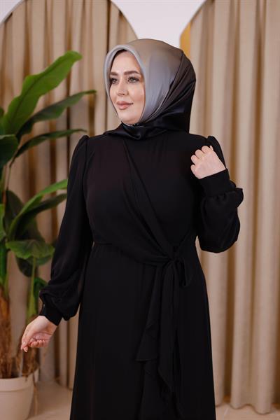 7495 KOD BAĞCIKLI ŞİFON ELBİSE SİYAH