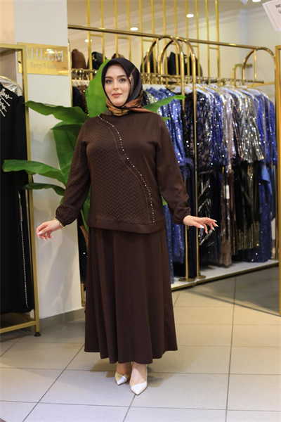 7556 KOD JAKAR KUPRA ETEKLİ TAKIM KAHVERENGİ