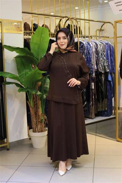 7556 KOD JAKAR KUPRA ETEKLİ TAKIM KAHVERENGİ