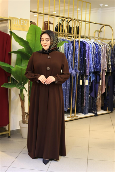 7634 KOD BONCUK DETAYLI FERACE KAHVERENGİ