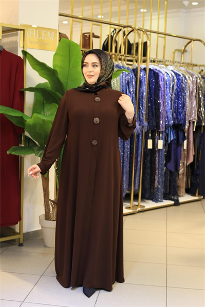 7634 KOD BONCUK DETAYLI FERACE KAHVERENGİ