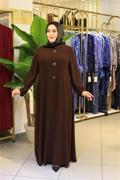 7634 KOD BONCUK DETAYLI FERACE KAHVERENGİ