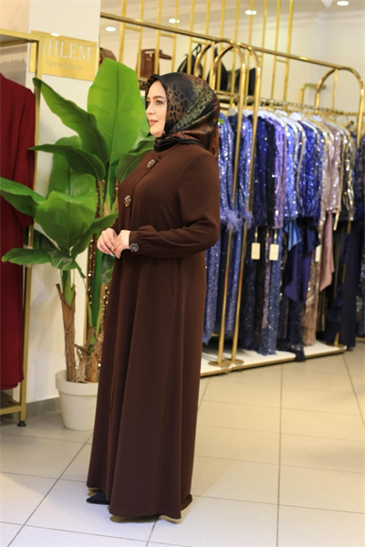 7634 KOD BONCUK DETAYLI FERACE KAHVERENGİ