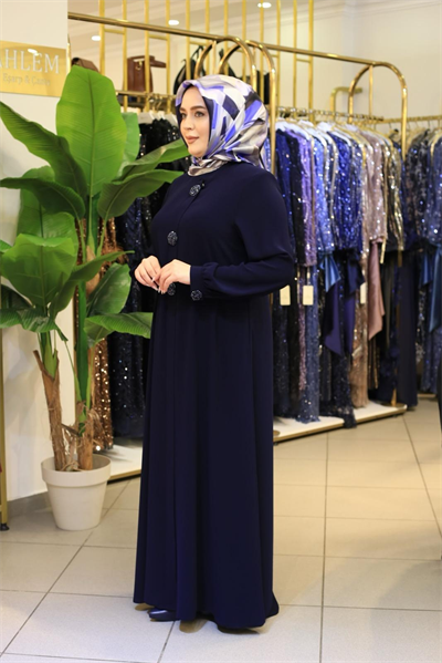 7634 KOD BONCUK DETAYLI FERACE LACİVERT