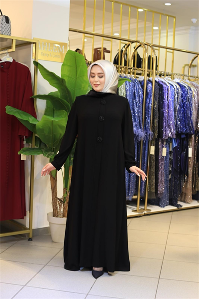 7634 KOD BONCUK DETAYLI FERACE SİYAH