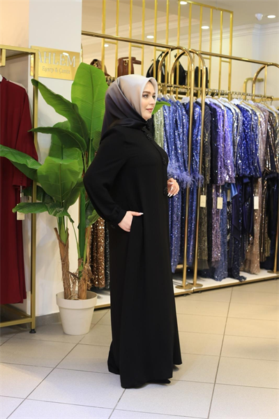 7634 KOD BONCUK DETAYLI FERACE SİYAH