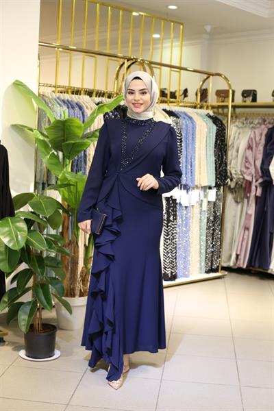 7772 KOD FIRFIRLI ELBİSE LACİVERT