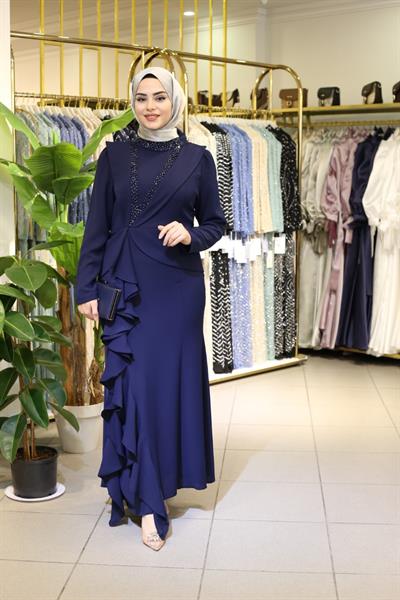 7772 KOD FIRFIRLI ELBİSE LACİVERT