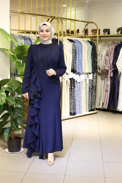 7772 KOD FIRFIRLI ELBİSE LACİVERT