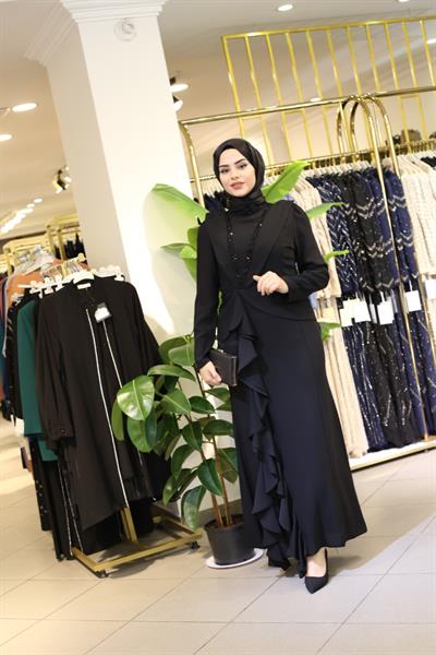 7772 KOD FIRFIRLI ELBİSE SİYAH