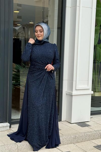 831 فستان كود أمامي مزين بشيفون مفصل من الأمام 831