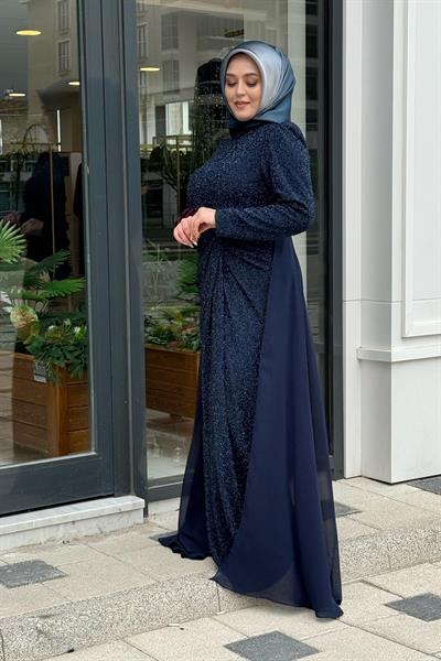 831 فستان كود أمامي مزين بشيفون مفصل من الأمام 831