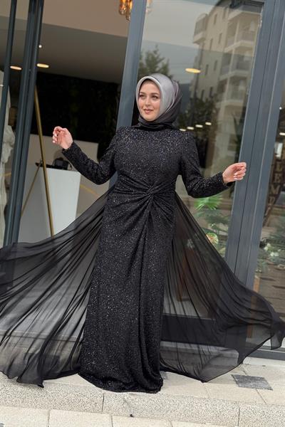 831 فستان كود أمامي مزين بشيفون مفصل من الأمام 831