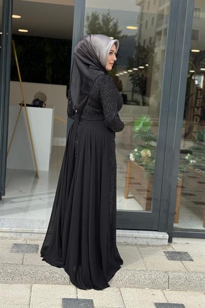 831 فستان كود أمامي مزين بشيفون مفصل من الأمام 831