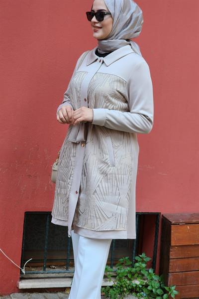 8527 KOD KOLLARI NAKIŞLI FERMUARLI KAP EKRU