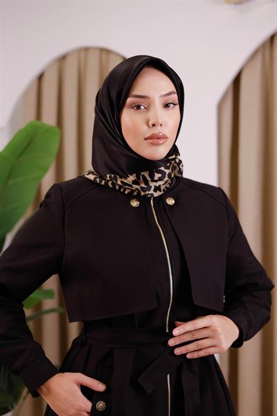 8694701/316 KOD RENKLİ AKER SAF İPEK EŞARP SİYAH