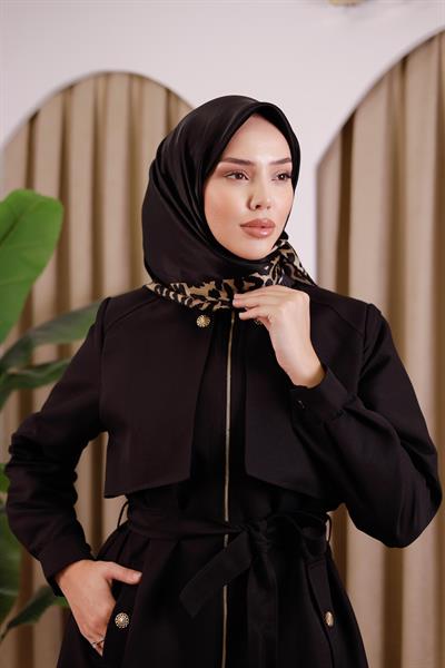 8694701/316 KOD RENKLİ AKER SAF İPEK EŞARP SİYAH