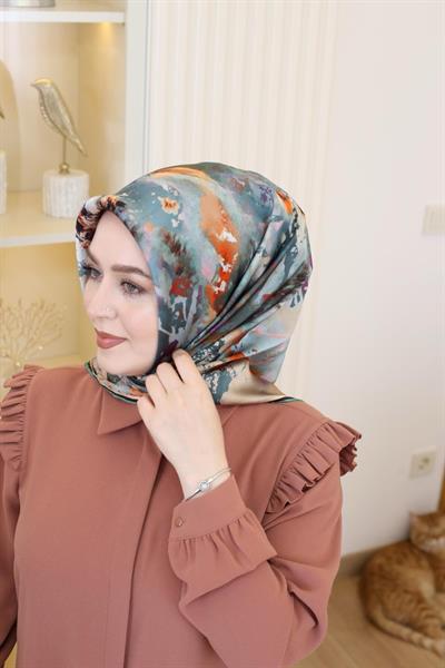 8989701/351 KOD FIRÇA DESENLİ AKER SAF İPEK EŞARP