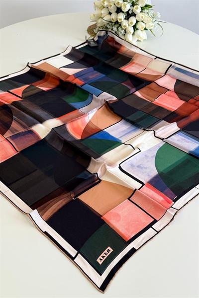 8990701/361 KOD GEOMETRİK DESENLİ AKER SAF İPEK EŞARP