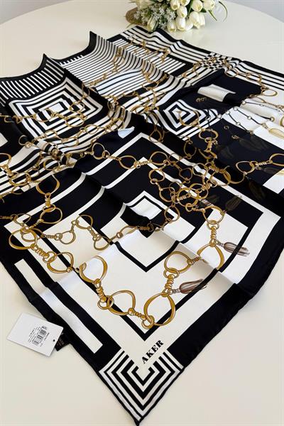 8992701/311 KOD ZİNCİR DESENLİ AKER SAF İPEK EŞARP