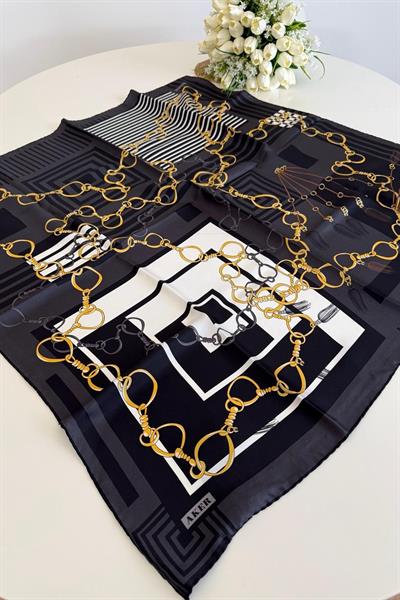 8992701/312 KOD ZİNCİR DESENLİ AKER SAF İPEK EŞARP