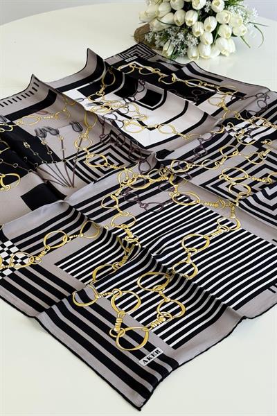 8992701/313 KOD ZİNCİR DESENLİ AKER SAF İPEK EŞARP