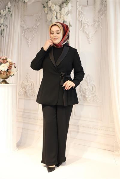 9006 KOD SATEN GÖRÜNÜMLÜ BAĞLAMALI CEKET SİYAH