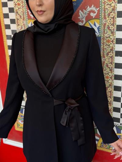 9007 KOD SATEN TAŞLI CEKET SİYAH