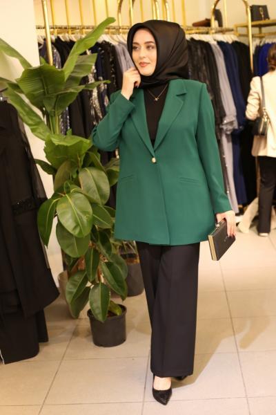 9008 KOD TEK DÜĞMELİ BLAZER CEKET YEŞİL