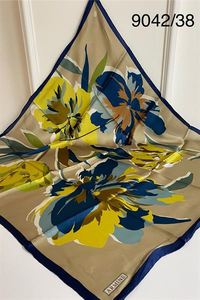 9042/38 CODE FLORAL PATTERNED ARMINE PURE SILK SCARF
