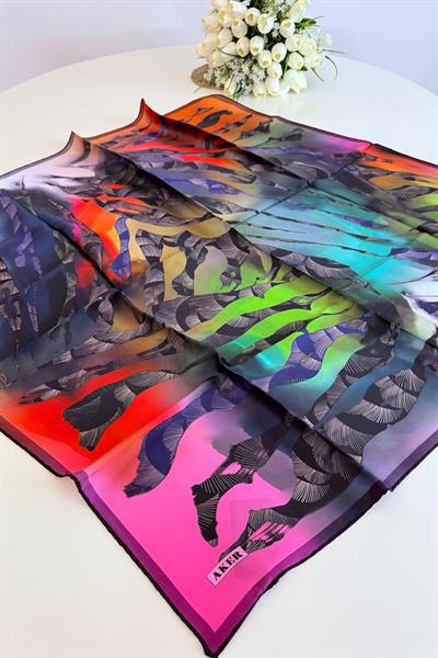 9042701/311 KOD GEOMETRİK DESENLİ AKER SAF İPEK EŞARP