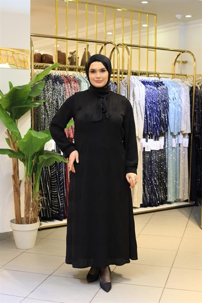 9111 KOD FULAR DETAYLI ELBİSE