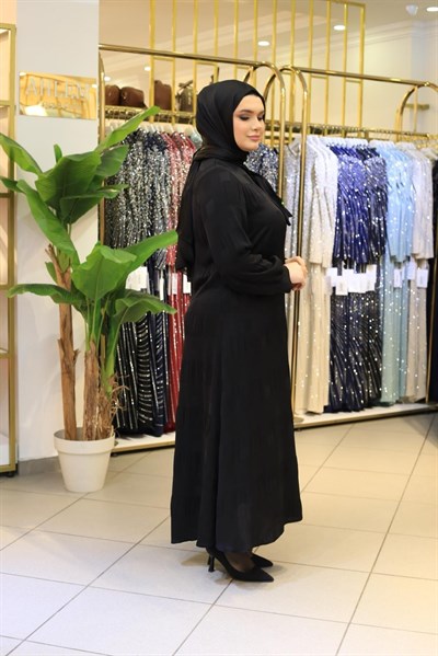 9111 KOD FULAR DETAYLI ELBİSE