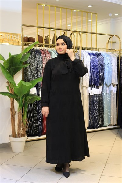 9111 KOD FULAR DETAYLI ELBİSE