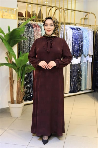 9111 KOD FULAR DETAYLI ELBİSE