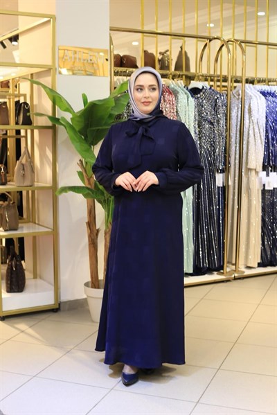 9111 KOD FULAR DETAYLI ELBİSE