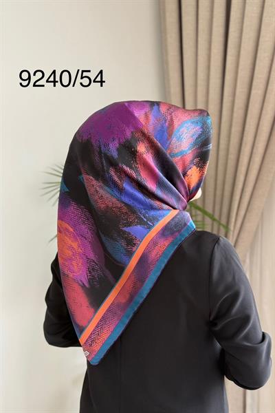 9240/54 KOD RENKLİ ARMİNE SAF İPEK EŞARP MAVİ