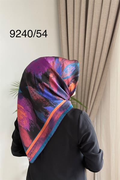 9240/54 KOD RENKLİ ARMİNE SAF İPEK EŞARP MAVİ