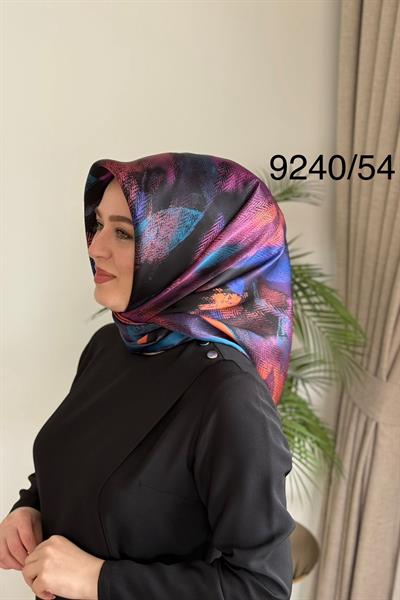 9240/54 KOD RENKLİ ARMİNE SAF İPEK EŞARP MAVİ