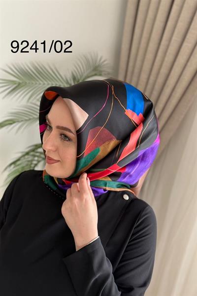 9241/02 KOD RENKLİ ARMİNE SAF İPEK EŞARP MAVİ