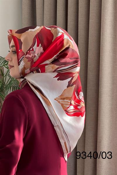 9340/03 KOD ÇİÇEK DESENLİ ARMİNE SAF İPEK EŞARP STD
