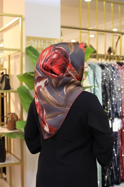 9506/85 KOD ÇİÇEK DESEN ARMİNE SAF İPEK EŞARP