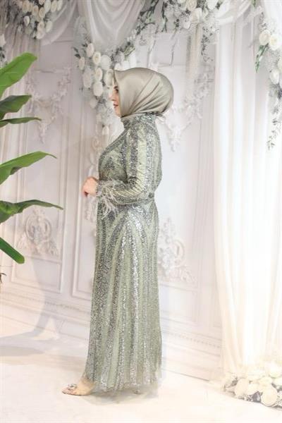 ARMC529 FULL STONE EVENING DRESS WITH SLEEVE DETAIL