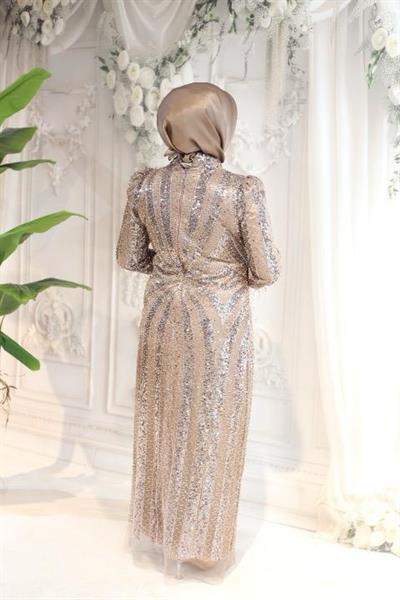 ARMC529 FULL STONE EVENING DRESS WITH SLEEVE DETAIL