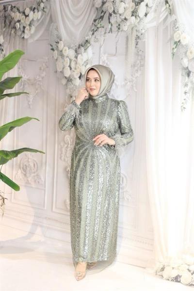 ARMC529 FULL STONE EVENING DRESS WITH SLEEVE DETAIL